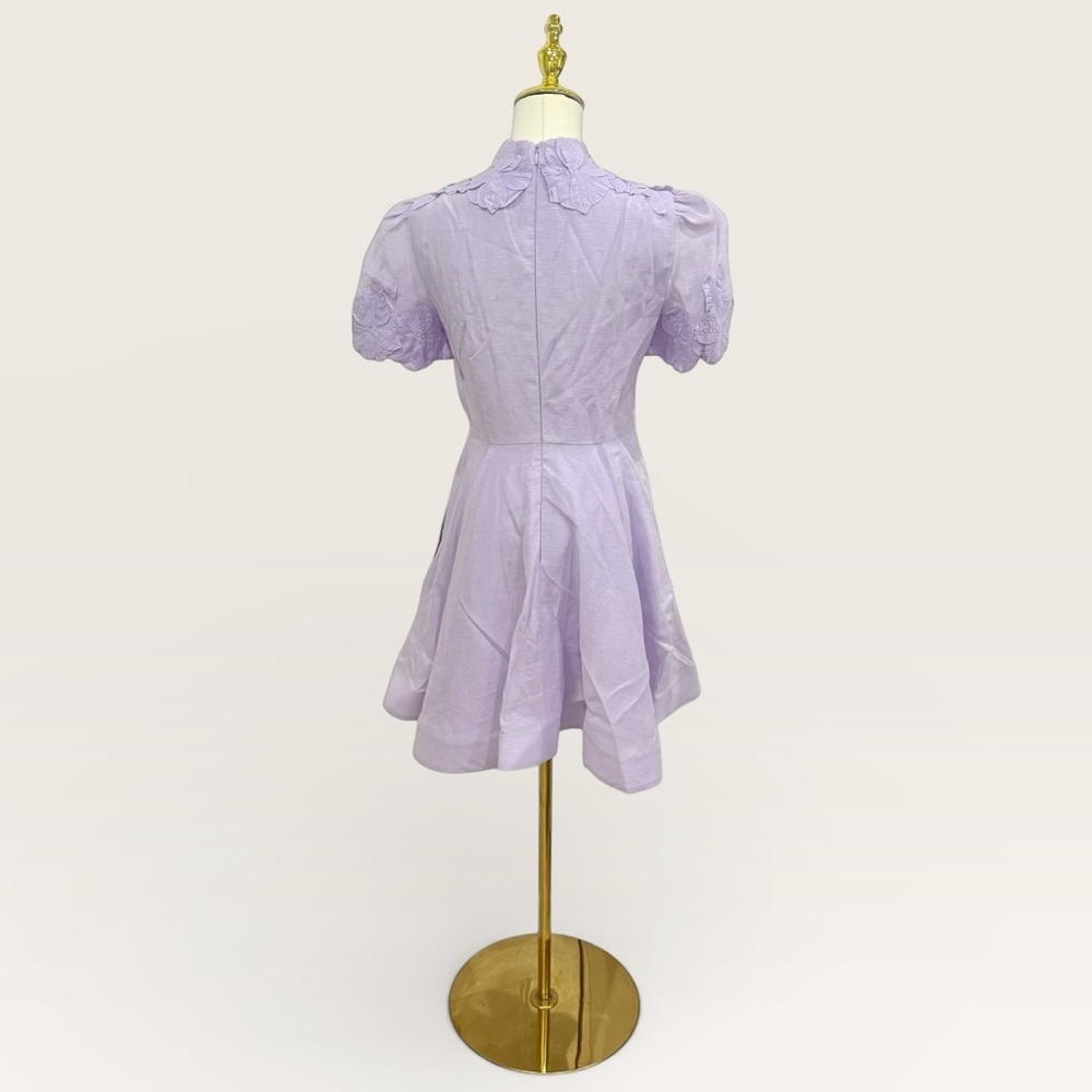 Antonio Melani Iris Linen Floral Appliqué Mockneck Mini Dress Lavender NWT $299 - Picture 7 of 13